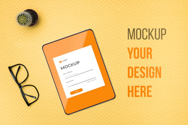 Top View Digital Tablet And Reading Glasses Mock-Up Psd