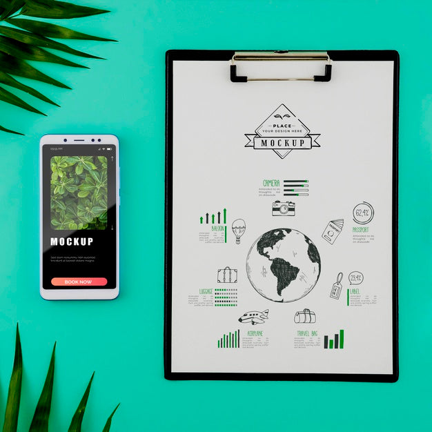 Top View Drawing On Clipboard With Mobile Phone Psd