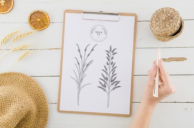 Top View Drawing With Surrounded By Summer Hat Psd