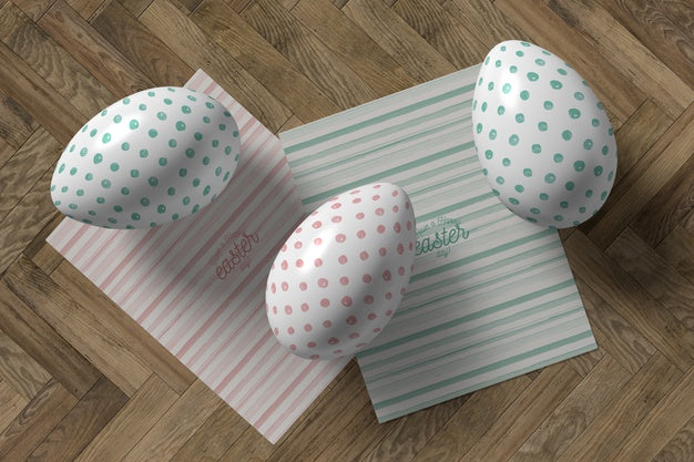 Top View Easter Cards With Painted Eggs Psd
