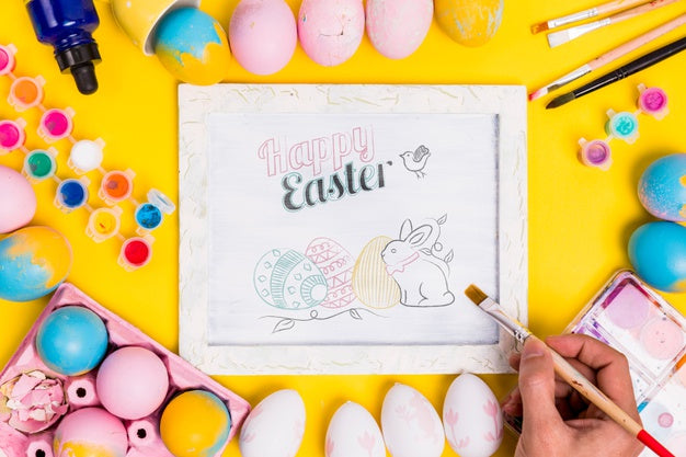 Top View Easter Composition With Frame Psd