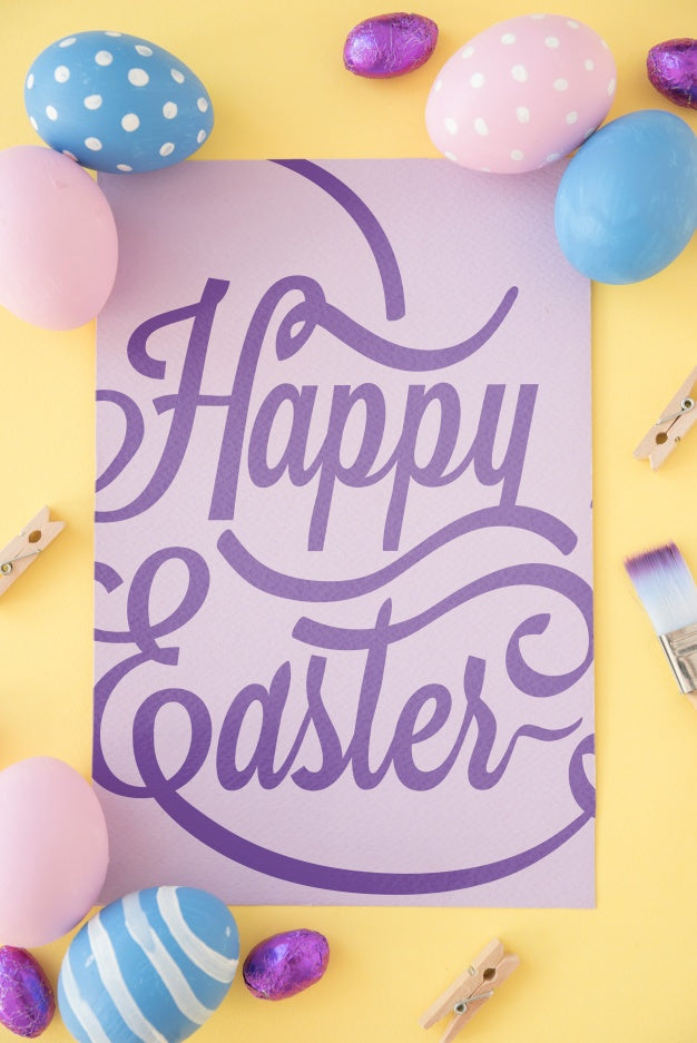 Top View Easter Mockup With Card Psd