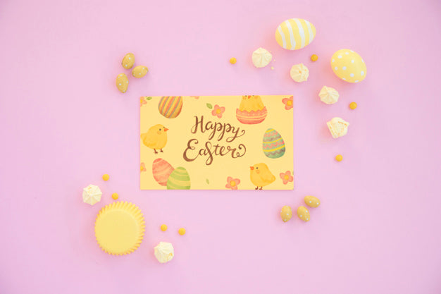 Top View Easter Mockup With Card Psd