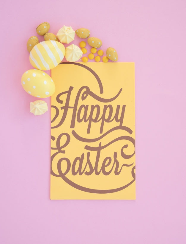 Top View Easter Mockup With Card Psd