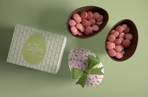 Top View Eggs With Candies Inside Psd
