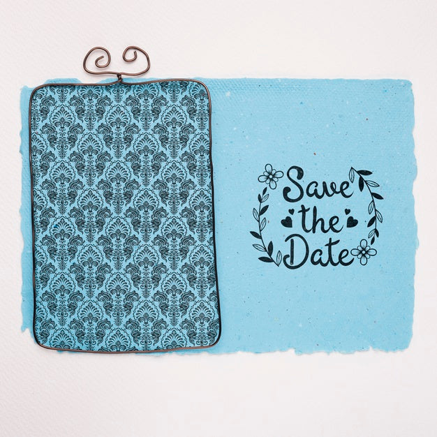 Top View Elegant Frame Save The Date Mock-Up Psd