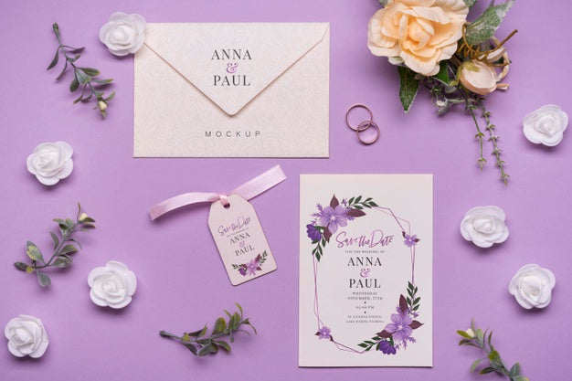 Top View Elegant Wedding Invitation Concept Psd