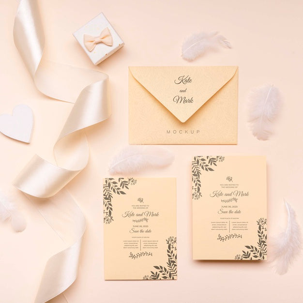 Top View Elegant Wedding Invitation Concept Psd