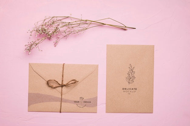 Top View Envelope With Flower Psd