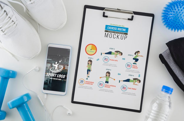 Top View Exercise Routine With Mock-Up Psd