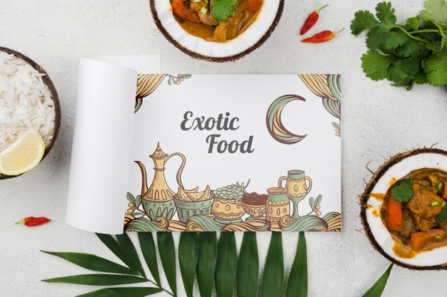Top View Exotic Food Concept With Mock-Up Psd