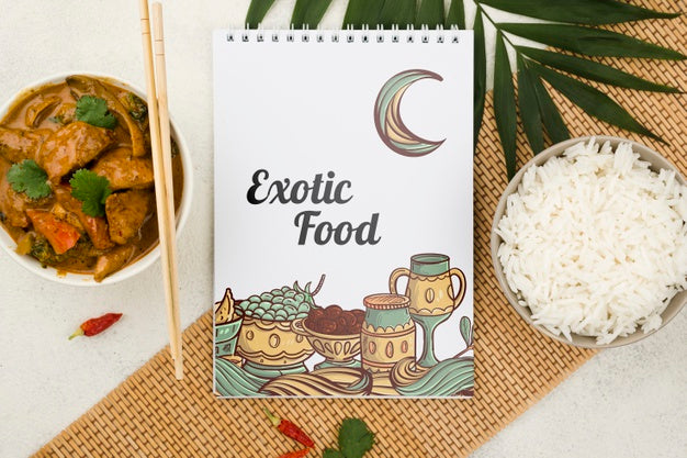 Top View Exotic Food Concept With Mock-Up Psd
