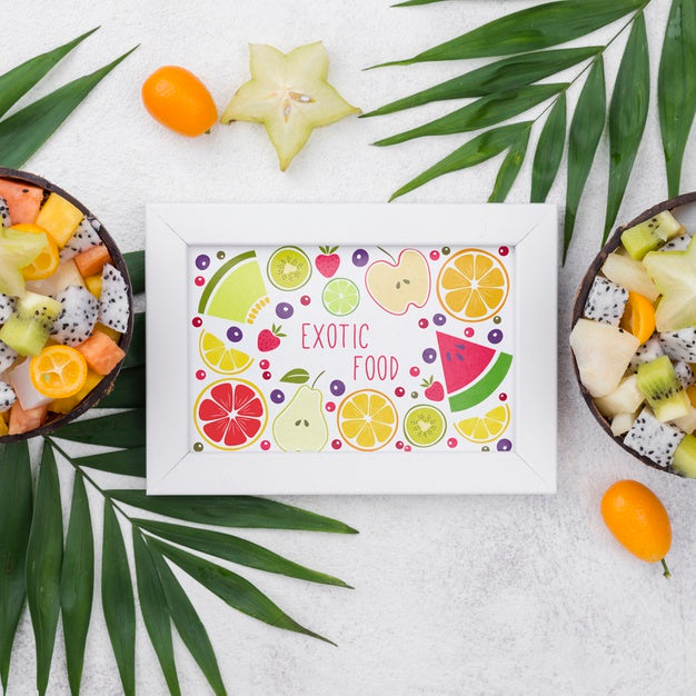 Top View Exotic Food Frame With Mock-Up Psd