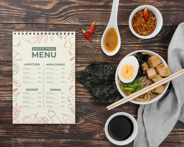 Top View Exotic Food Menu With Mock-Up Psd