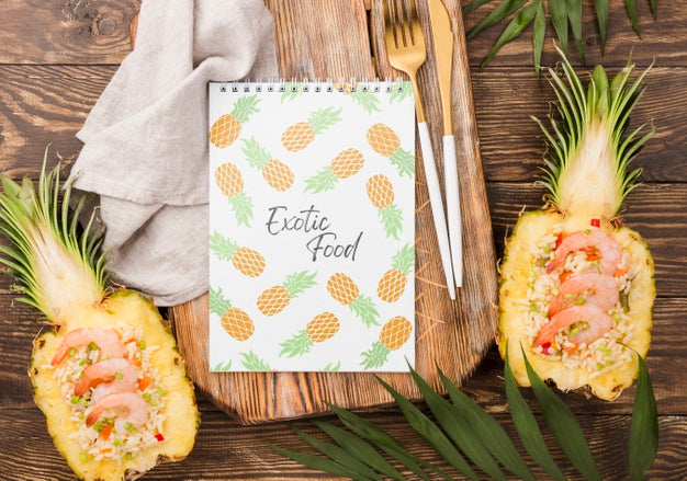 Top View Exotic Pineapples With Mock-Up Psd