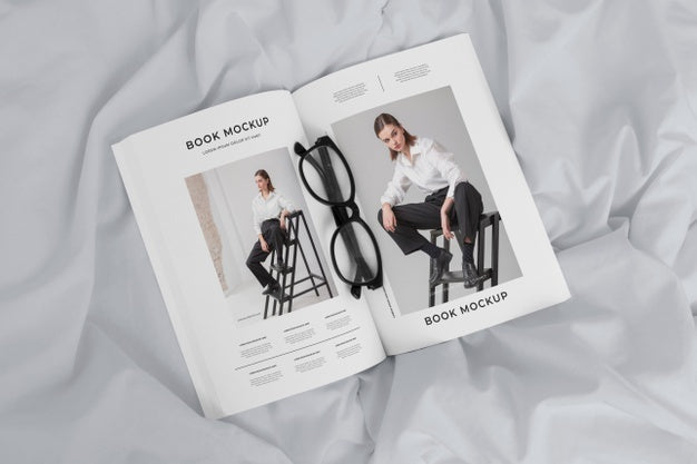 Top View Fashion Book And Glasses Psd