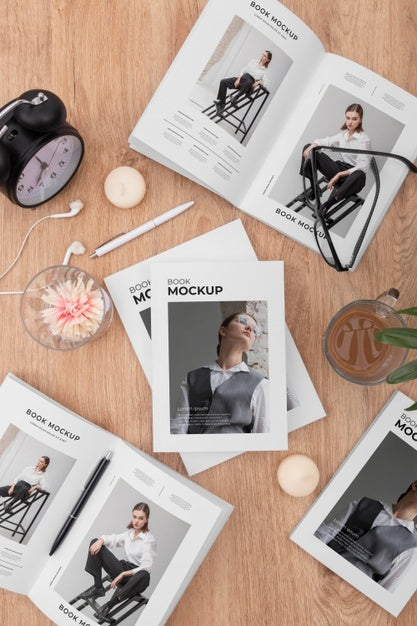 Top View Fashion Books Arrangement Psd