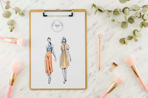 Top View Fashion Drawing With Mock-Up Psd