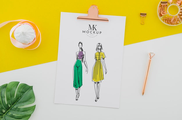 Top View Fashion Drawing With Mock-Up Psd
