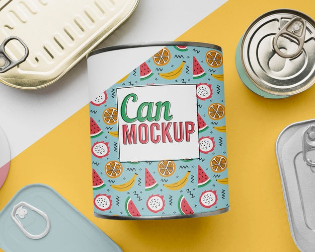 Top View Five Tin Cans Psd