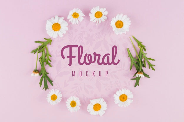 Top View Floral And Leaves Mock-Up Psd