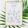 Top View Floral Drawing On Top Of Leaves Psd