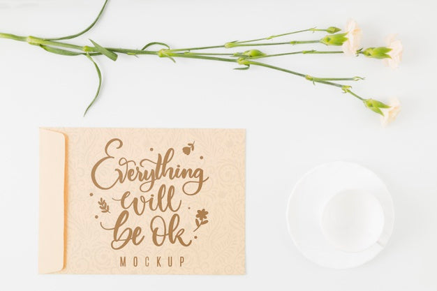 Top View Floral Mock-Up Motivational Quote Psd