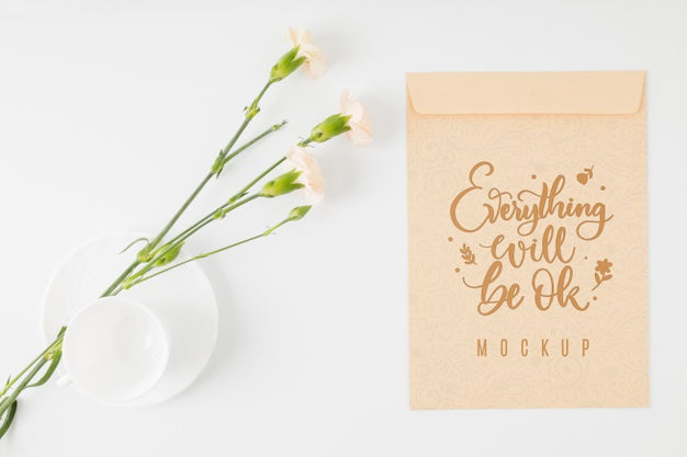 Top View Floral Mock-Up Positive Quote Psd