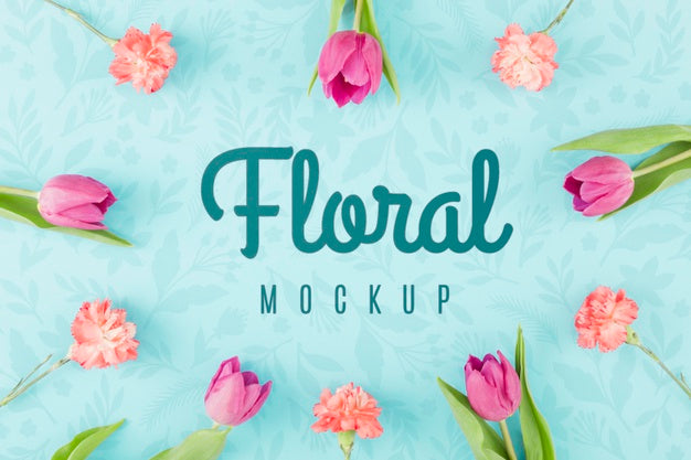 Top View Floral Mock-Up With Tulips Psd