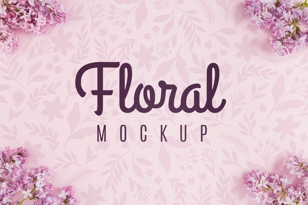 Top View Floral Mock-Up With Violet Flowers Psd