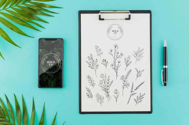 Top View Floral Sketch With Mock-Up Psd