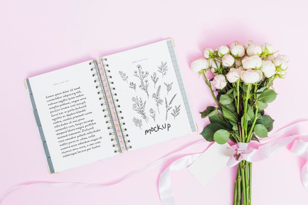 Top View Flowers For Present With Mock-Up Psd