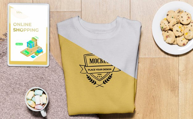 Top View Folded Hoodie Mock-Up With Snacks Psd