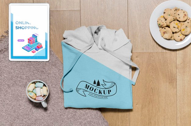 Top View Folded Hoodie Mock-Up With Snacks Psd