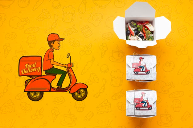 Top View Food Delivery Arrangement With Mock-Up Psd