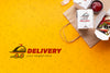Top View Food Delivery Assortment With Background Mock-Up Psd