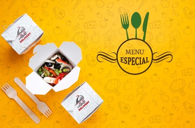 Top View Food Delivery Composition With Mock-Up Psd