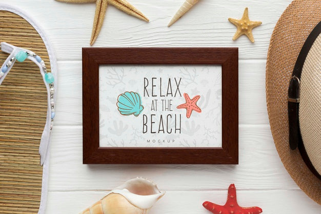 Top View Frame And Hat Arrangement Psd