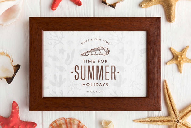 Top View Frame And Starfish Arrangement Psd