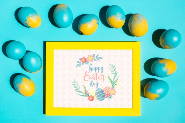 Top View Frame Mockup With Easter Concept Psd