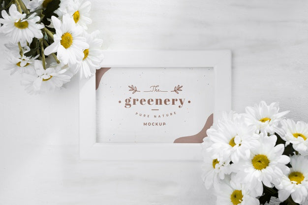 Top View Frame Surrounded By Flowrs Psd