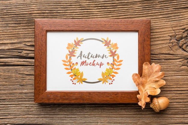 Top View Frame With Acorns Beside Psd