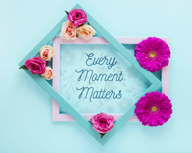 Top View Frame With Flowers Psd