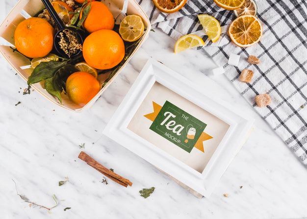 Top View Fruit Citrus Tea Mock-Up Psd