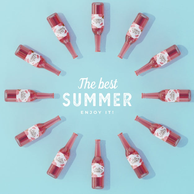 Top View Fruit Soda Bottle With Blue Background Psd