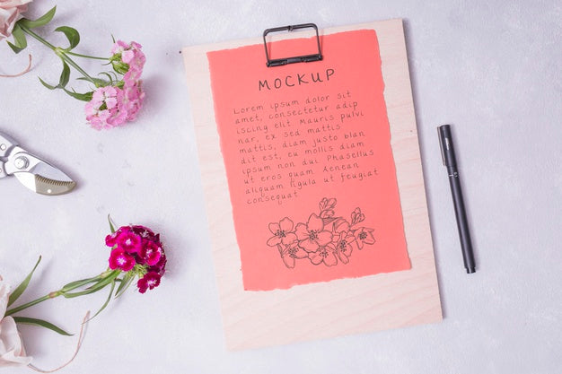 Top View Gardening Elements With Clipboard Mock-Up Psd