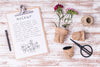 Top View Gardening Tools And Flowers With Clipboard Mock-Up Psd