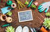Top View Gardening Tools On Ground Psd