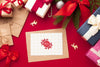 Top View Gifts On Christmas Red Background Psd