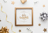 Top View Golden Frame With White Background Psd